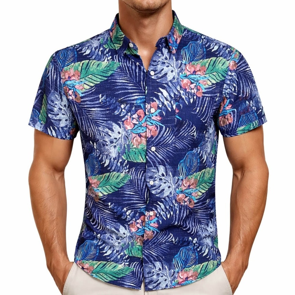 Izod Saltwater Hawaiian Aloha Shirt Large Reverse Print Tropical Flowers Floral